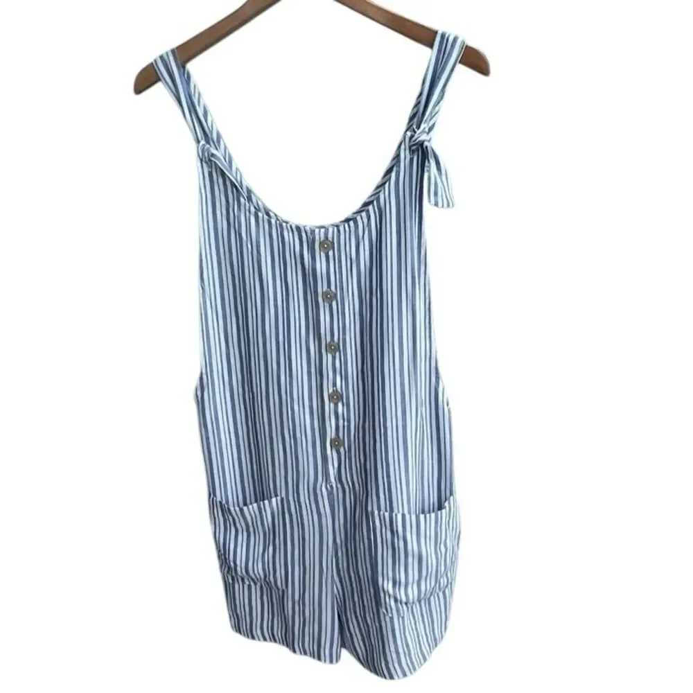 🌴 Xhilaration Blue & White Striped Tie Strap Romper - Size M